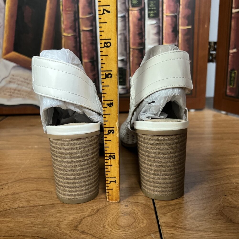 Sonoma White Heels Basket Weave Bootie Sandals Block 3" Heel Peep Toe Size 7 - Picture 5 of 7